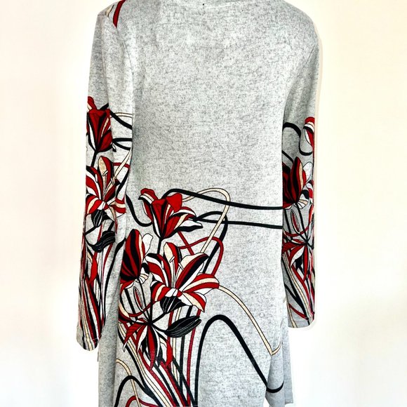 NWT Orange Fashion Village Gray Asymmetric Flower Sweater Dress Tunic S/M - Picture 7 of 9